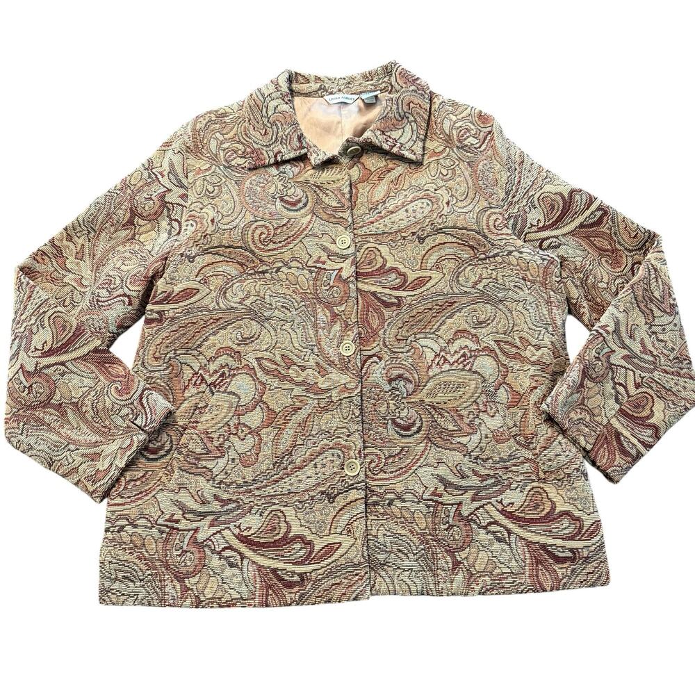 Laura Ashley vintage tapestry jacket, buttoned, collared, relaxed fit, Size L